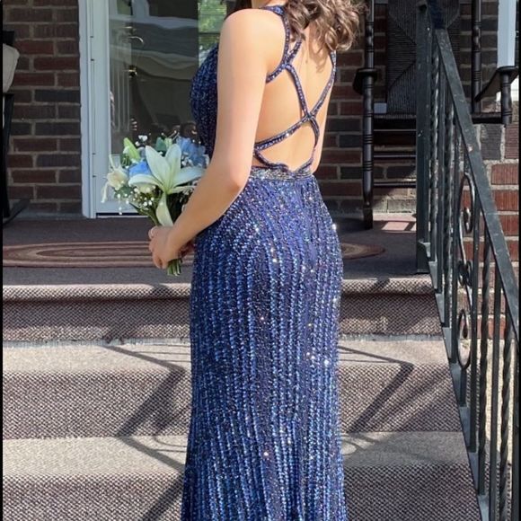 Prima Vera Navy Blue Prom Dress - Picture 6 of 6